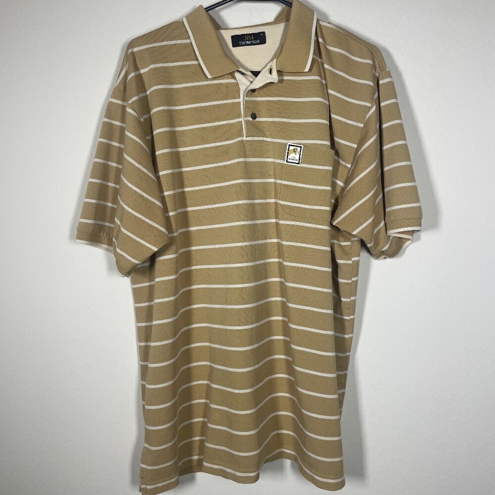 Jim Thompson Men's Short Sleeve Polo Stripe Tan/White XL!